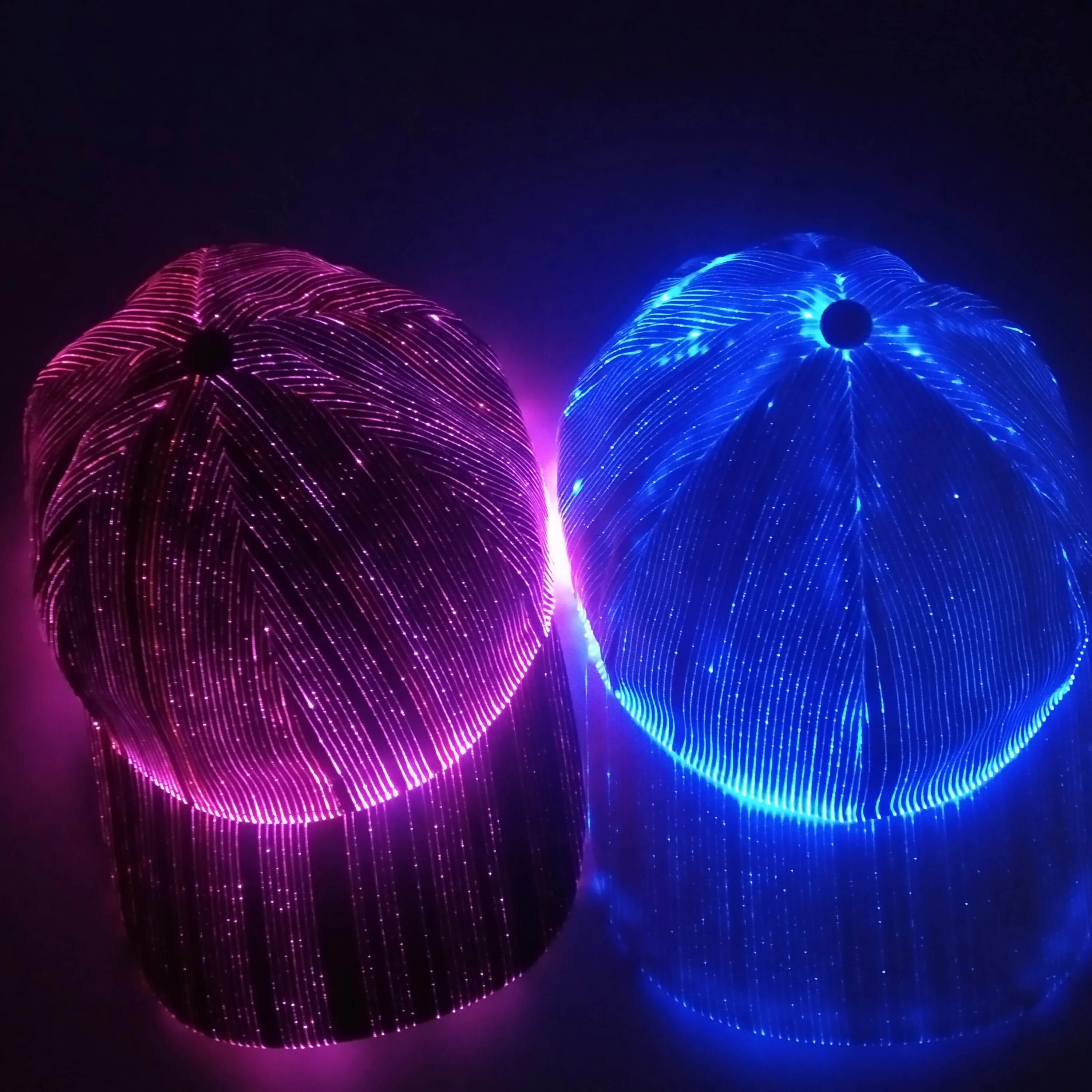 Ecodi  Usb Rechargeable Led Hat Adjustable 7 Colors Glow Led Baseball Cap Fiber Optic Led Rave Hat For Festival Party