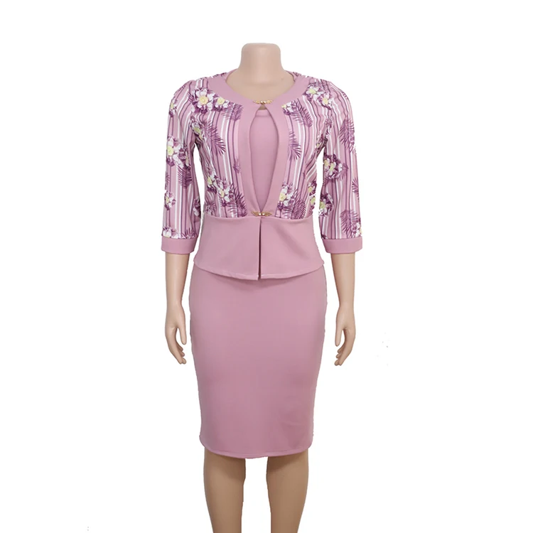 
Pencil Skirt Commute Two Piece Suit Africa Plus Size Print Dress Office Lady Clothing Set 