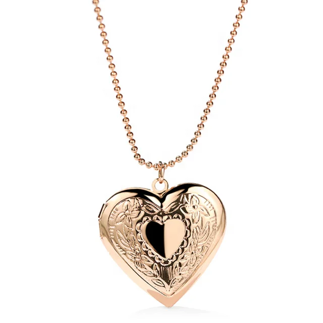 
Wholesale Gold Locket Heart Pendant Designs Printing Gold Plated Jewelry Necklace 