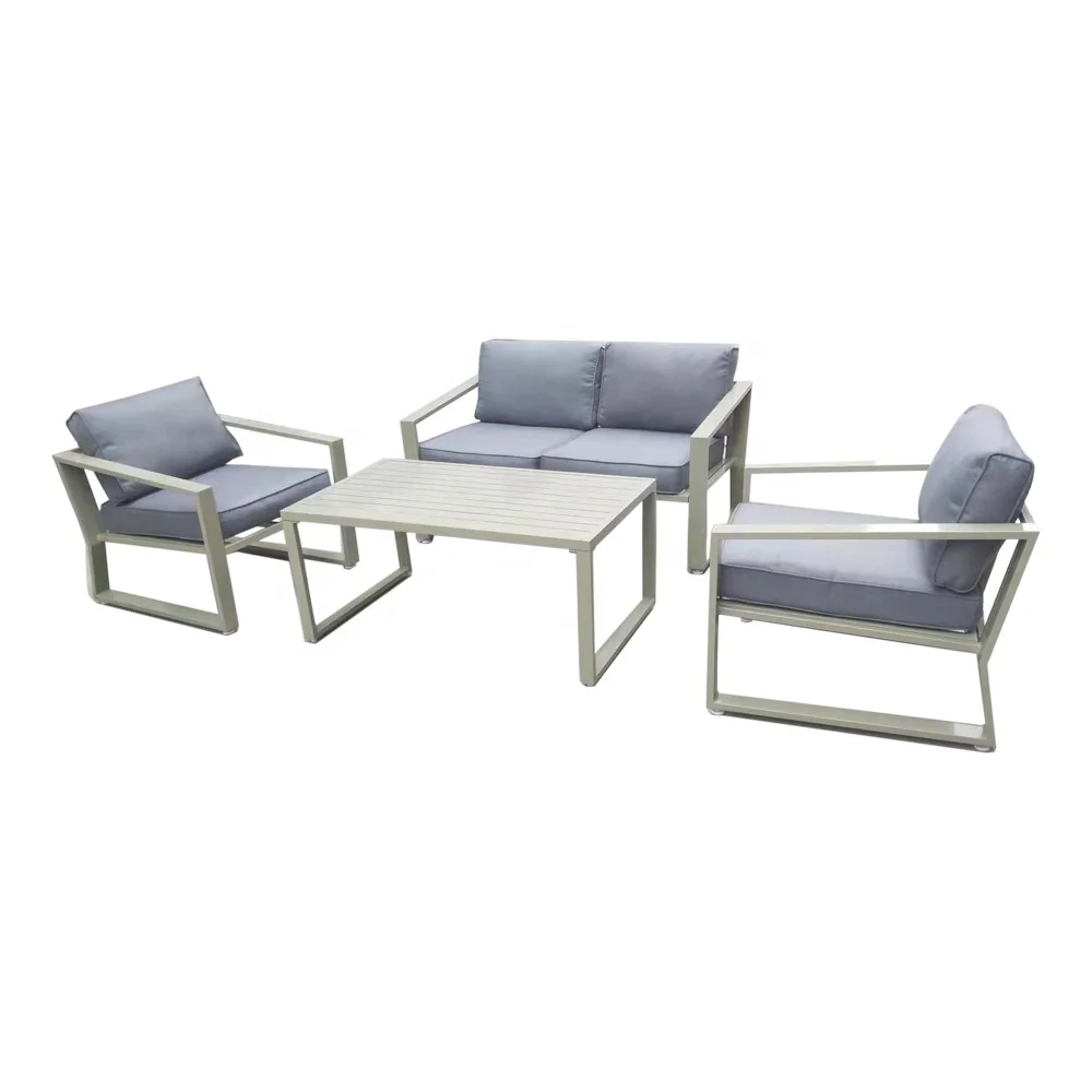 4PCS Modern Leisure Garden Patio Furniture Powder Coated Aluminum Outdoor Metal Sofa Set with Cushions for Hotel