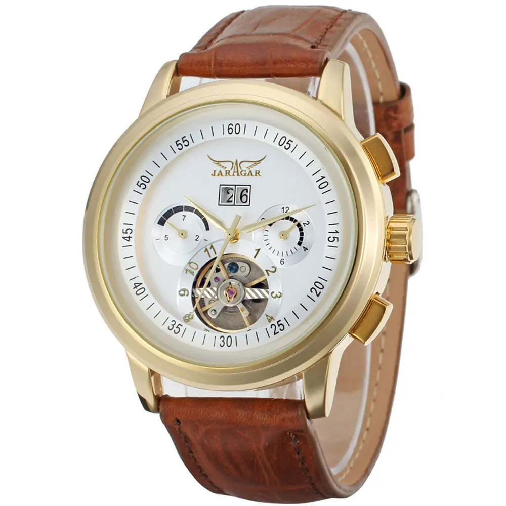 Build your brands jaragar designer genuine leather automatic watch oem custom logo tourbillon mechanical men watches