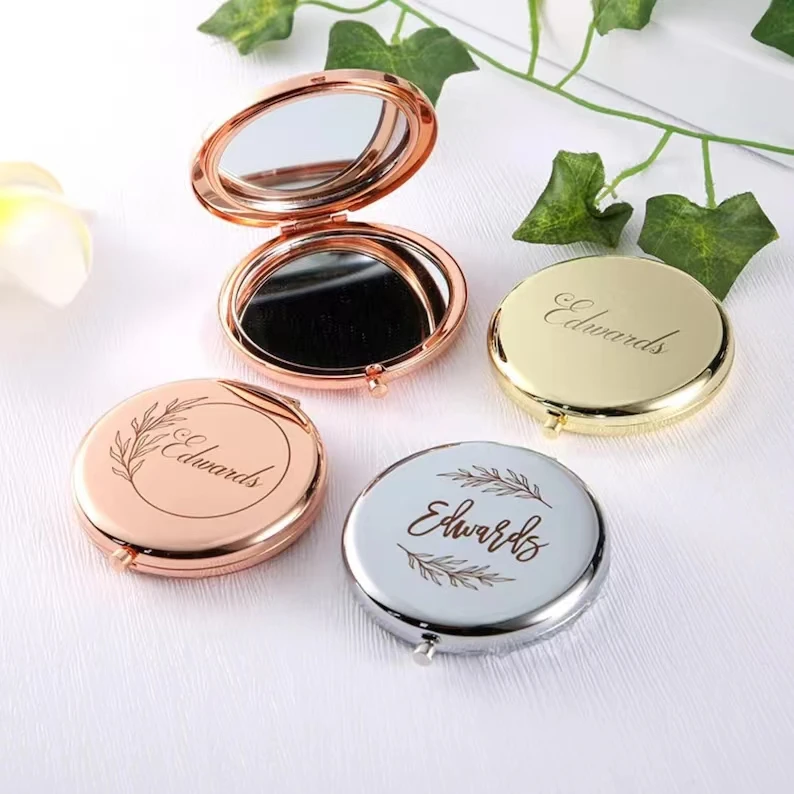 Portable Round Folded Compact Mirrors Rose Gold Silver Pocket Mirror Making Up for Personalized Gift