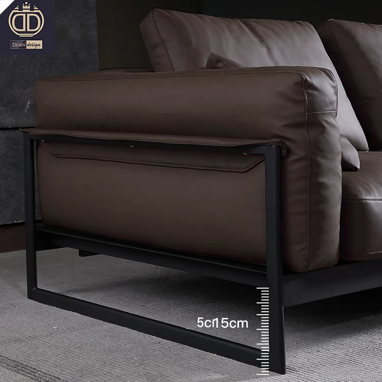 metal frame soft  family living room sofa set furniture stockholm Italian modern luxury couch chocolate dark brown leather sofa