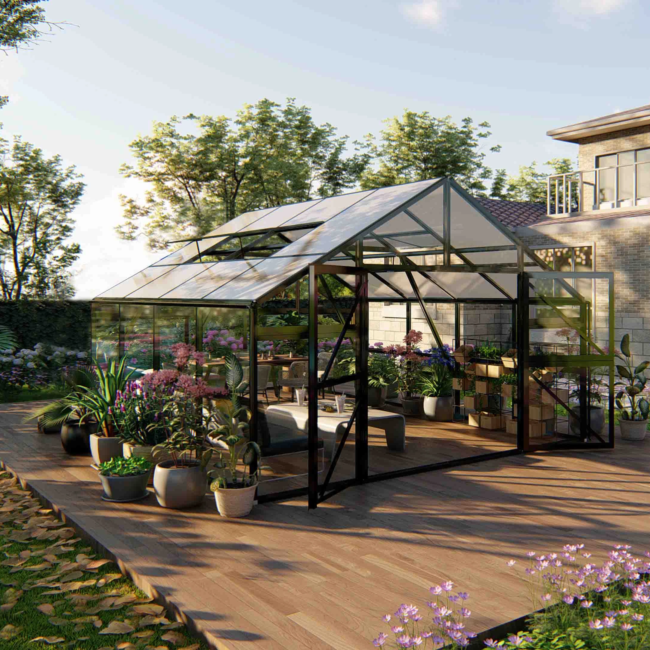 Manufacturer Popular Design Garden Greenhouse Customized Aluminum Sunroom Glass House Garden Buildings Agriculture Greenhouse