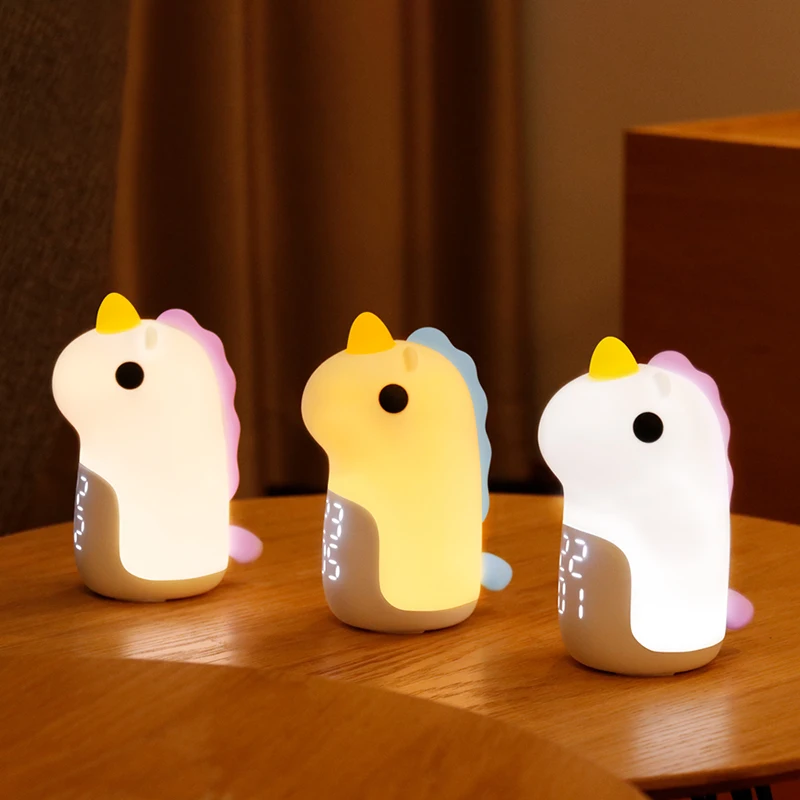 USB LED Lamp Touch Cartoon Unicorn Cute Soft Silicone Night Light Alarm Clock for 8 Hours Working Kids Babies Gift