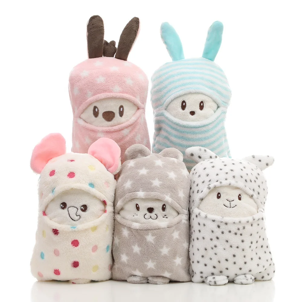 Wholesale cute animal travel baby blanket folded pillow blanket 2 in 1