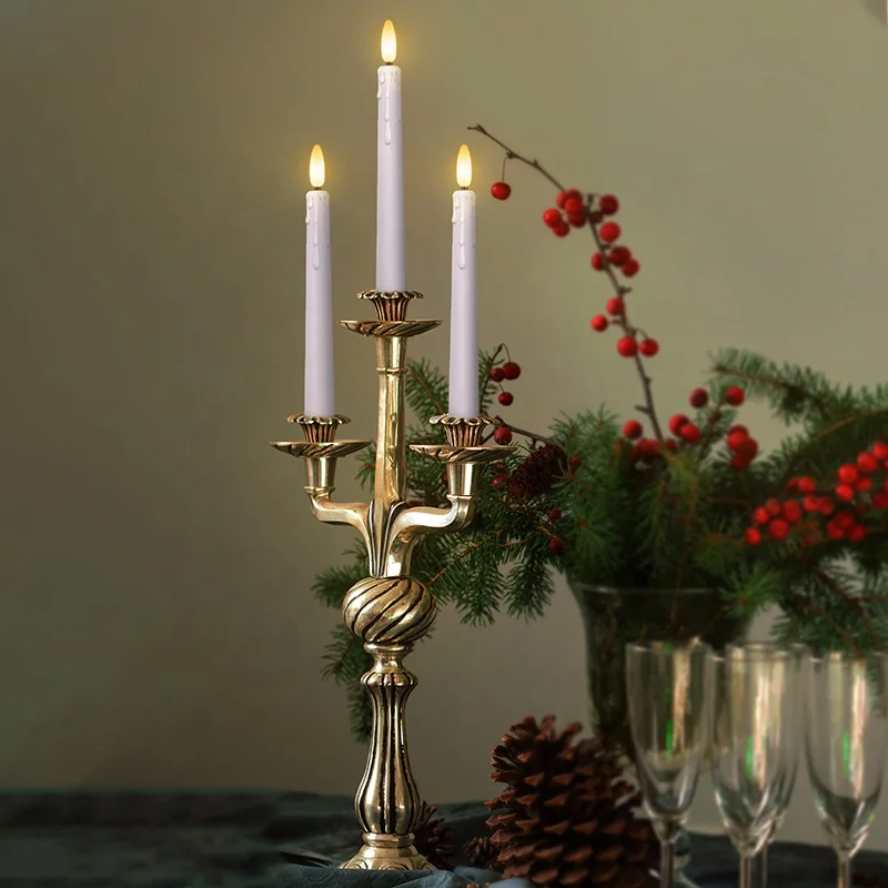 Set Of 3 pcs FREEPOWER Wedding Birthday Decoration  White Plastic Battery Operated Tear Long Led Taper Candle