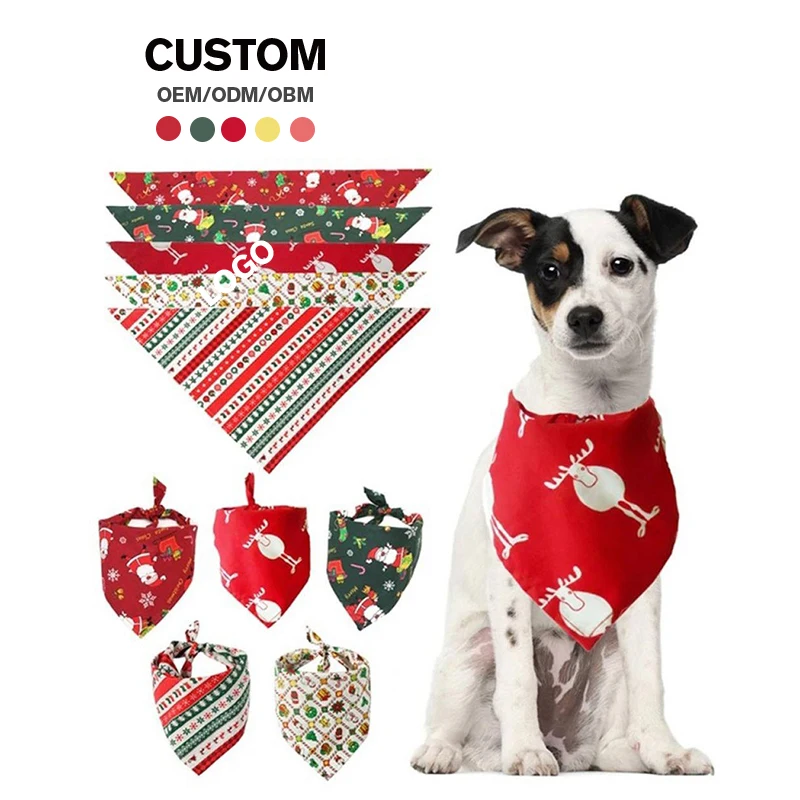 Customised Logo Christmas Patterns Design Plaid Pet Scarf Washable Dog Bandanas for Small and Large Dogs for Summer and Winter