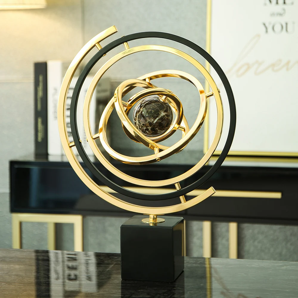 Luxury sculpture decoration geometric metal marble base globe ornaments