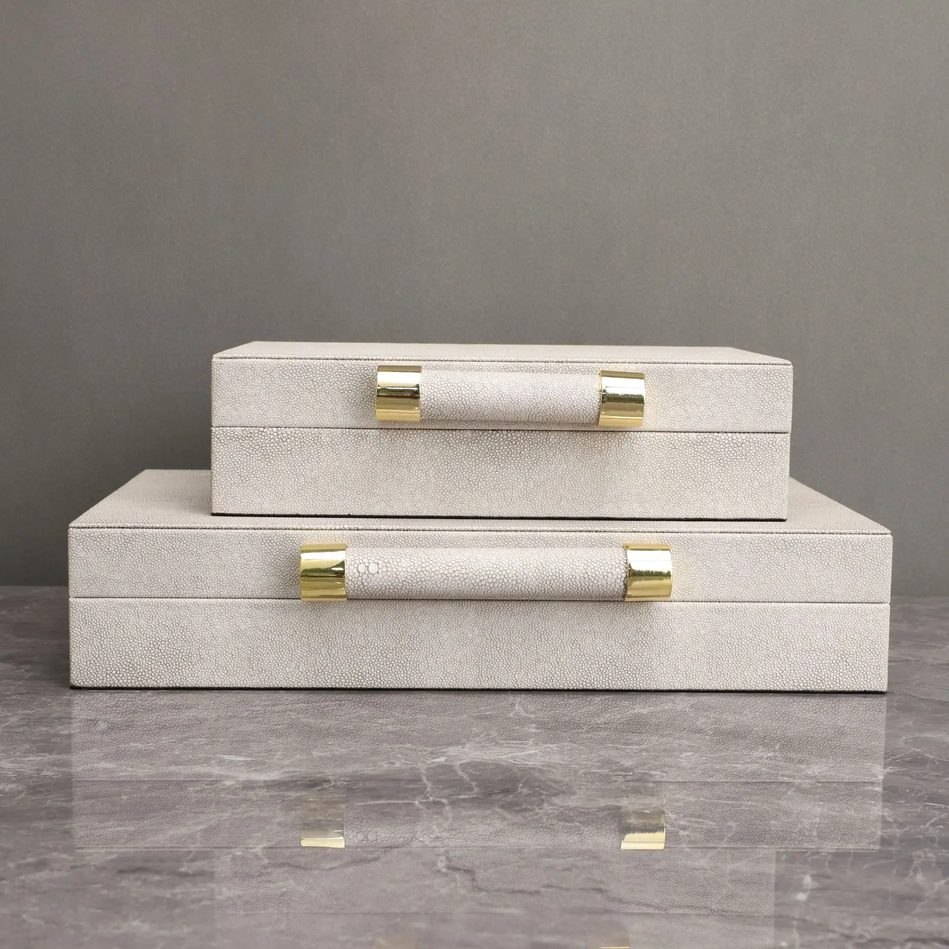 2pcs Elegant New Chinese Style Leather Jewelry Boxes Practical Table Decor for Anniversary Gift Color Changing Storage