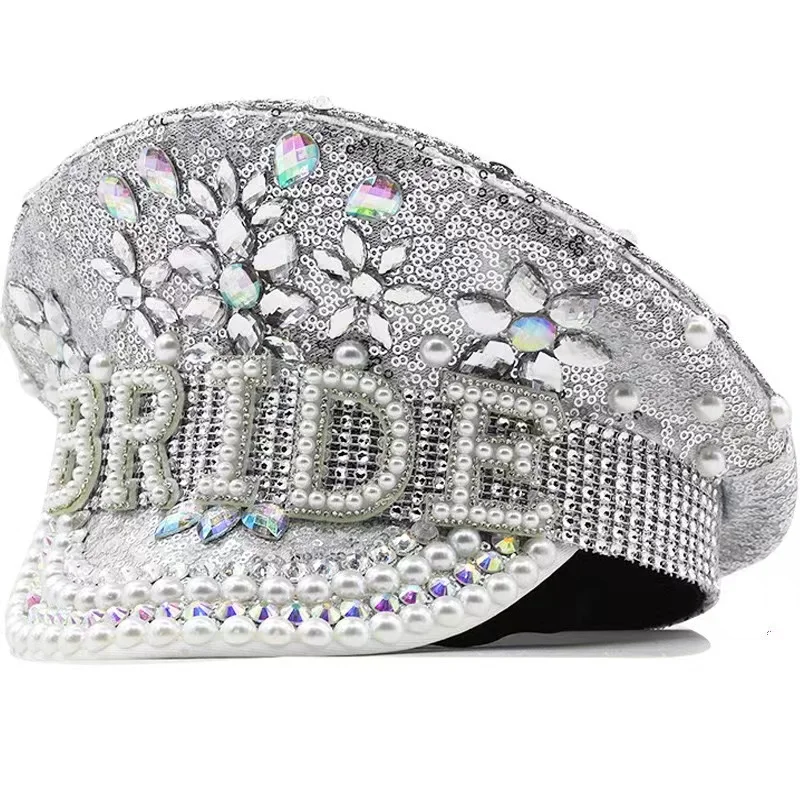 Custom Women wedding novelty bridal bachelorette party rhinestone jewels white bride captain hat