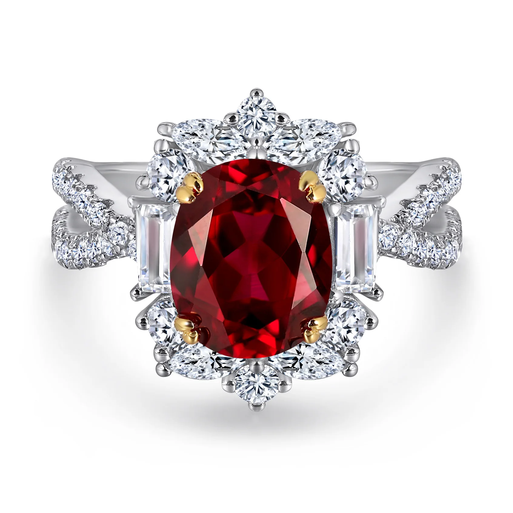 Trendy Jewelry 2 Carat Ruby Engagement Wedding Anniversary 925 Sterling Silver Vintage Fashion Ring