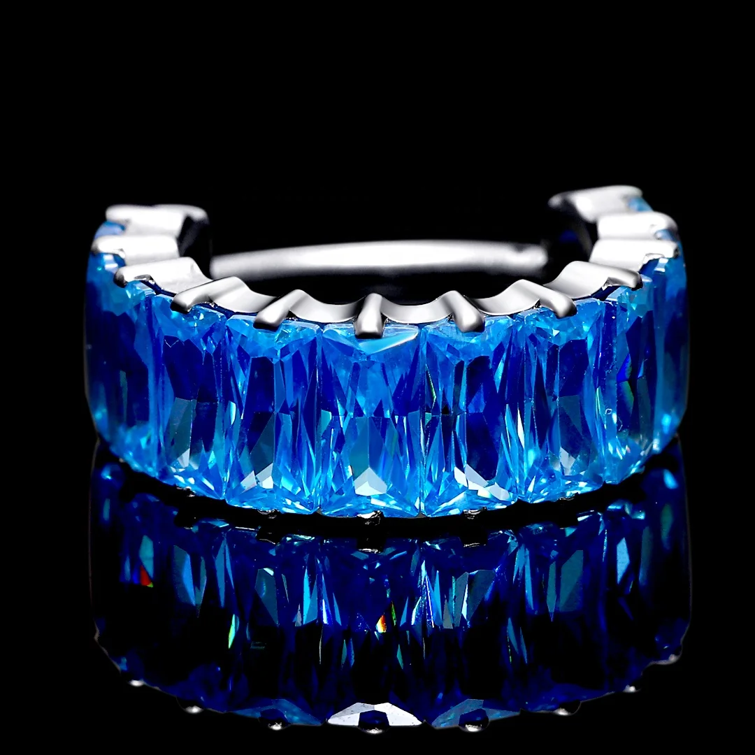 Eternal Metal ASTM F136 Titanium Hinged Segment Clicker Ring with Aqua Cubic Zircon Piercing Jewelry