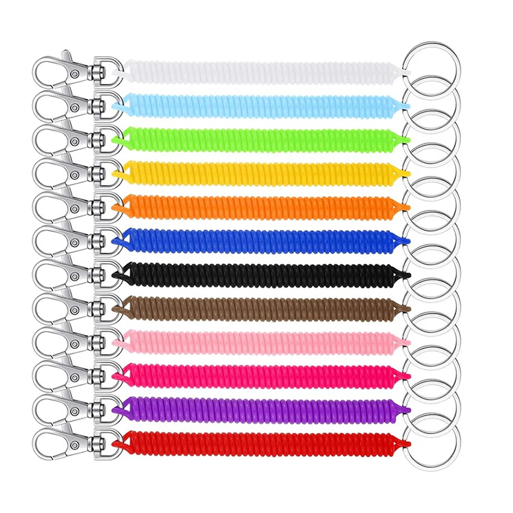 Retractable Coil Springs Keychain Colorful Cord Keychains Holder Lanyard Keyring Lobster Clasp Spiral Lanyard Prevent Key Losing