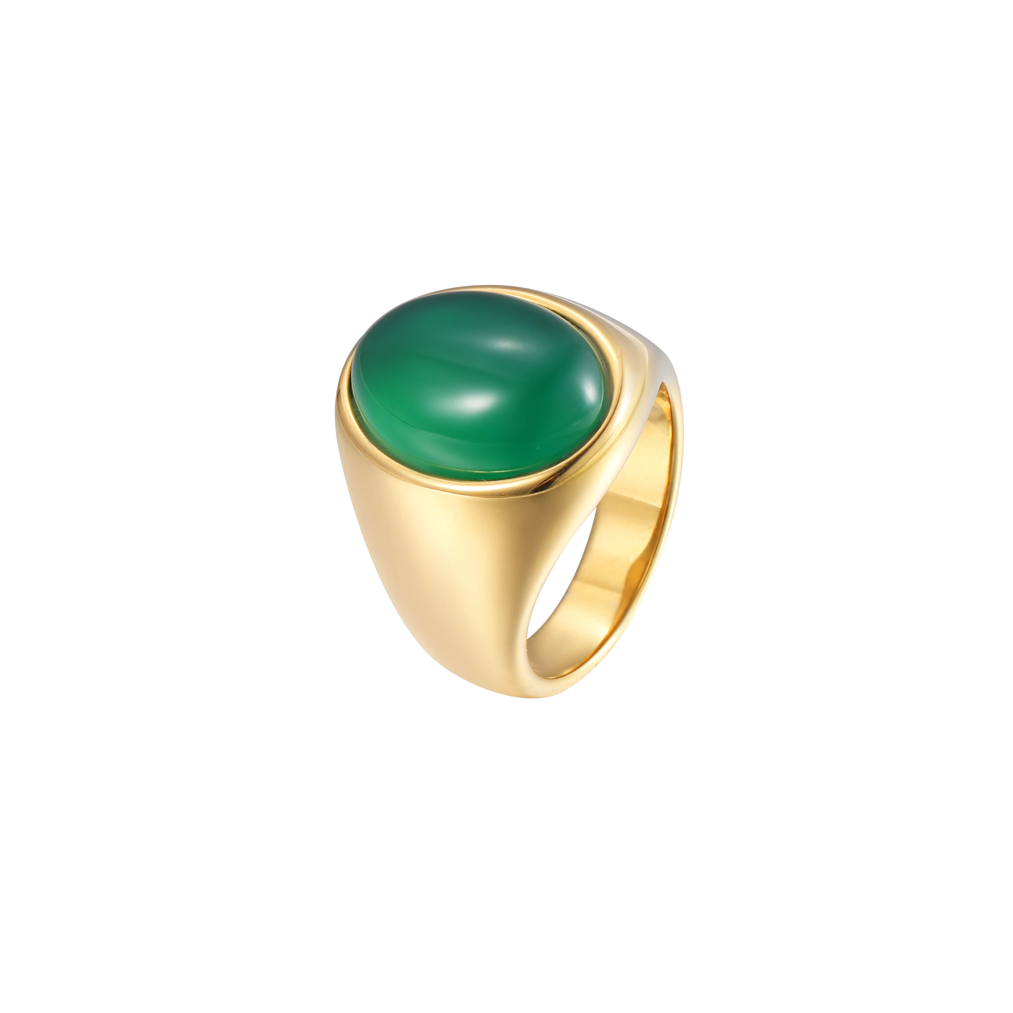 Waterproof High-quality Steel Green Opal Gold Ring Stainless Steel Rings For Men Women