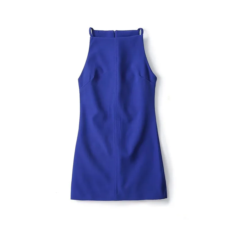 TAOP&ZA Summer 24-4 European and American style waist-cinching Klein blue one-line collar sleeveless short dress 9479049