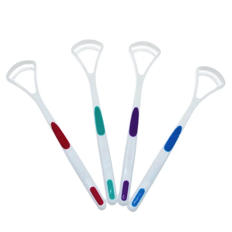 High quality Oral Care tongue brush with soft plastic non-slip rubber handle custom logo tongue scraper for breath refresh