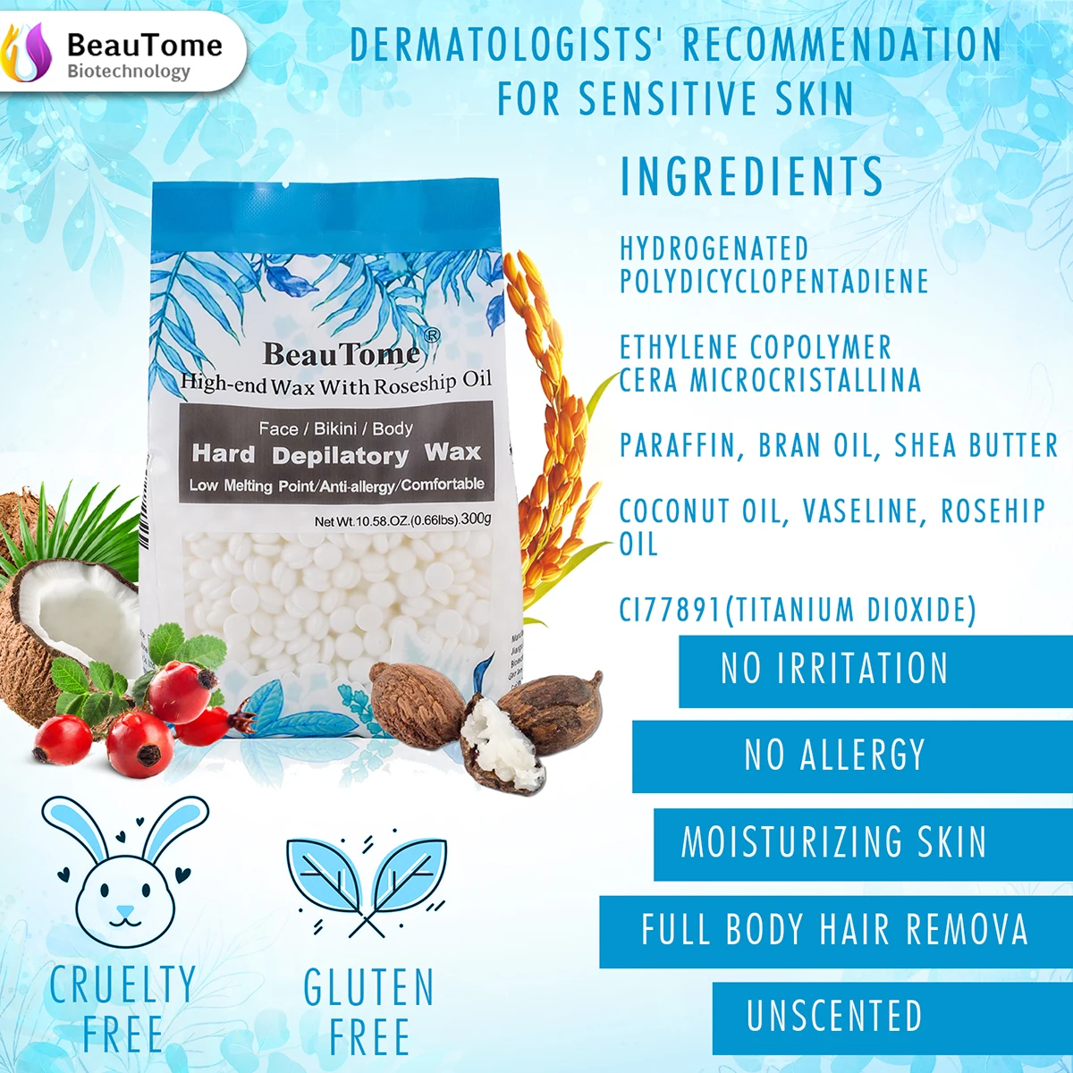 Rosin-Free Hard Wax Beans Depilatory Hair Removal Hot Wax Bikini Body OEM Target Face Bikini Sensitive Area