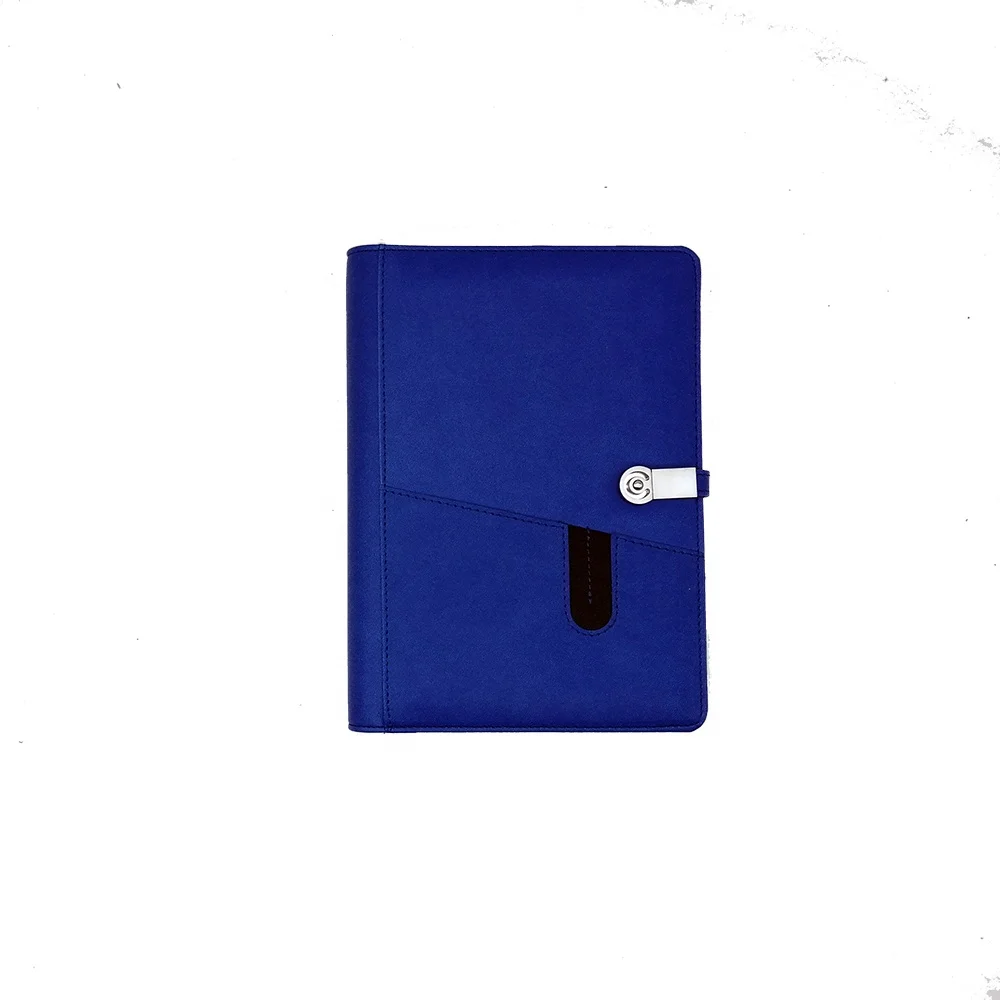 custom multifunctional a5 lock charger pu leather diary planner notebook with powerbank and usb flash drive