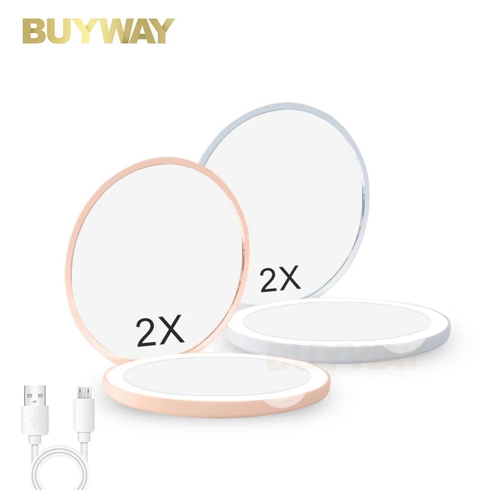 High Quality Folding Led Lighted Vanity Cute Pocket Travel Makeup Make Up Led Light Mirror OEM Mirror Case Cosmetic Mirror