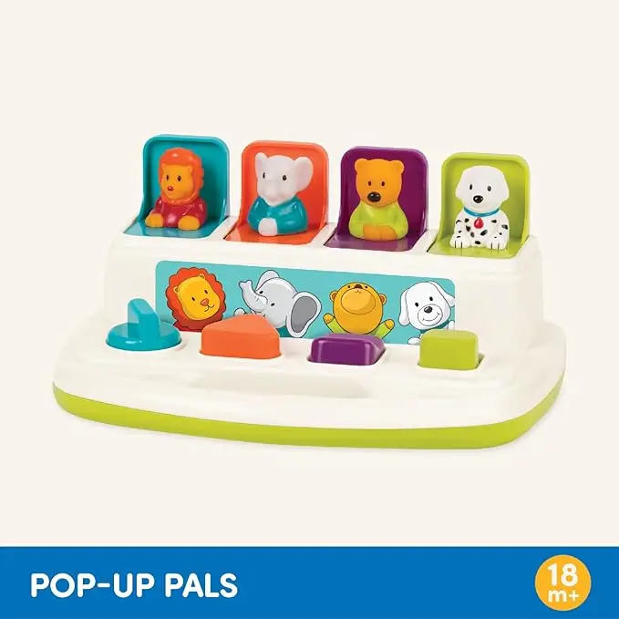Pop-up toy with buttons and colours - Colour-coded animal toys - Suitable for children, toddlers, babies - 18+ months