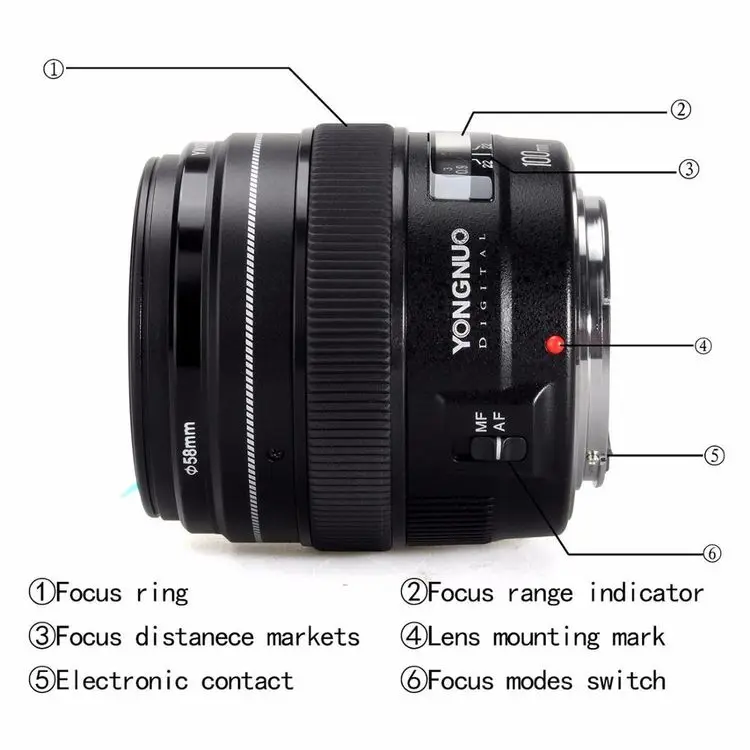  Объектив YONGNUO YN 100 мм F2 с большой диафрагмой Средний телеобъектив для Canon EF крепление 5D IV 1300D T6