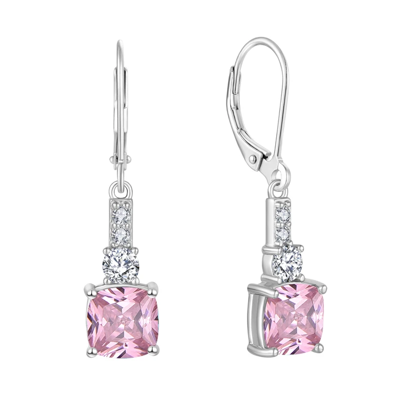 Classic fashionable earrings geometric powder gemstone 925 silver long tassel women ear hook elegant zircon earrings