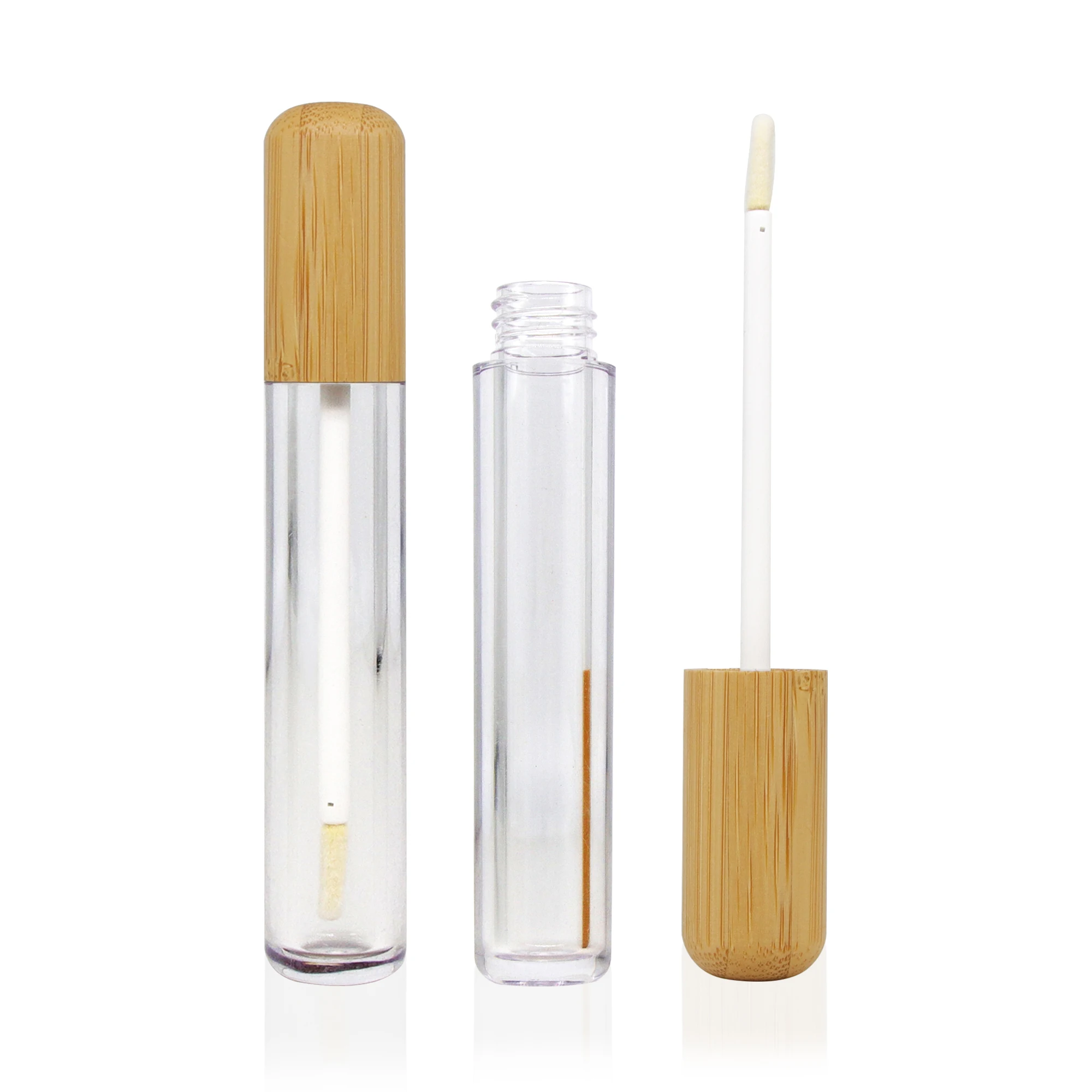 Eco Friendly Glass Lipgloss Tube Empty Lipstick Tube Container Thick Bottle Transparent Bamboo Lip Gloss Container Glass Lipglos