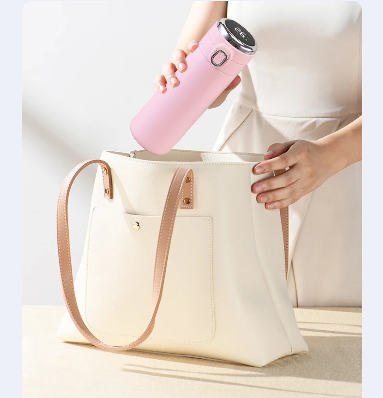 Beauchy Portable 420ml 304 Stainless Steel Bounce Coffee Cup Vacuum Flask Smart Water Bottle With Led Temperature Display