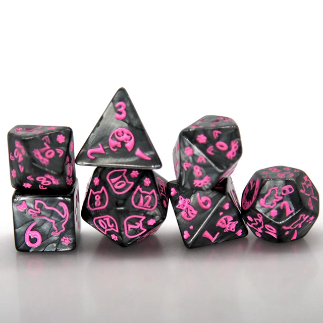 HS Acrylic Cats dice for  Polyhedral DND RPG Dungeons and Dragons games Acrylic Dice Set Pattern  Blue