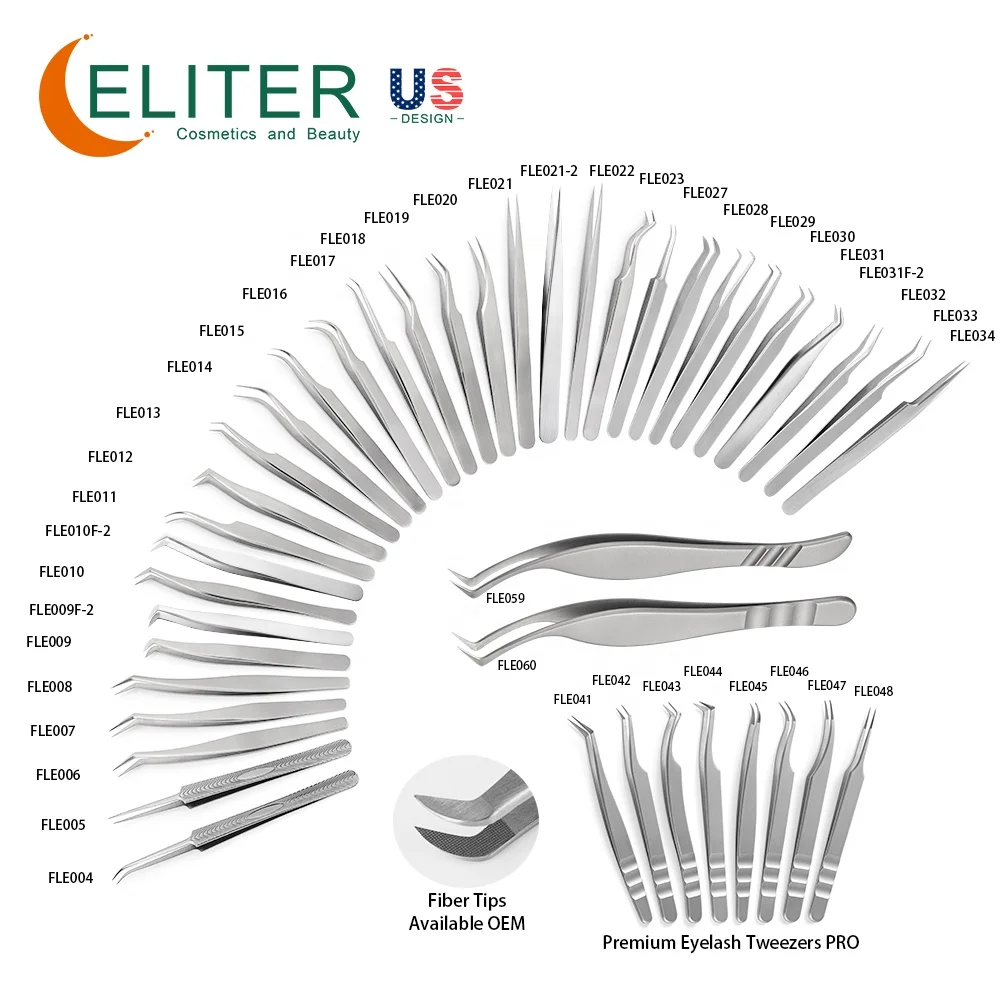 ELITER 0/80/90 Degree In Stock Eyelash Tweezers Grip Gold Matte Eyelash Tweezers Eyelash Kit With Tweezer