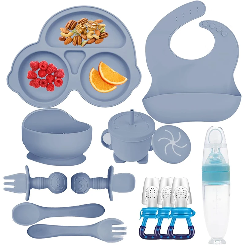 Children Tableware Silicone Baby Suction Bowls Spoon Plates Babies Silicon Food Feeding Set