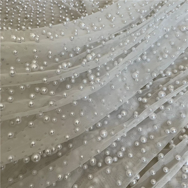 New 2024 handmade heavy beaded pearl fabric mesh tulle for wedding gown for wedding evening dress veil