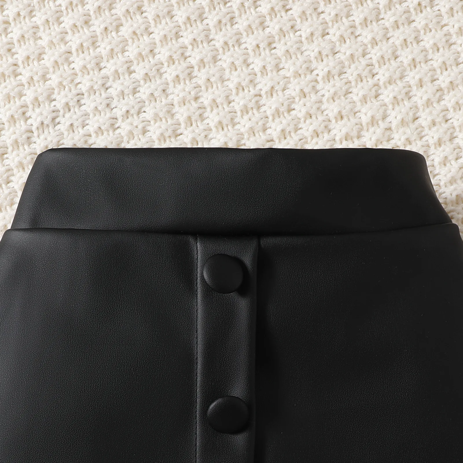 Hot Selling Fashion Kid Summer Outfits 1-6Y Short Puff Sleeve Solid T Shirts Tops Black PU Leather Skirt Girls Clothing Set