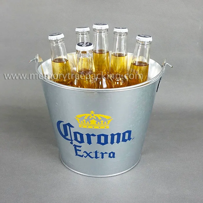 Portable Corona Champagne Ice Cooler Bucket Handle Printed Logo Galvanized Tinplate Material Oval Shape Beer Wine Soft Drinks