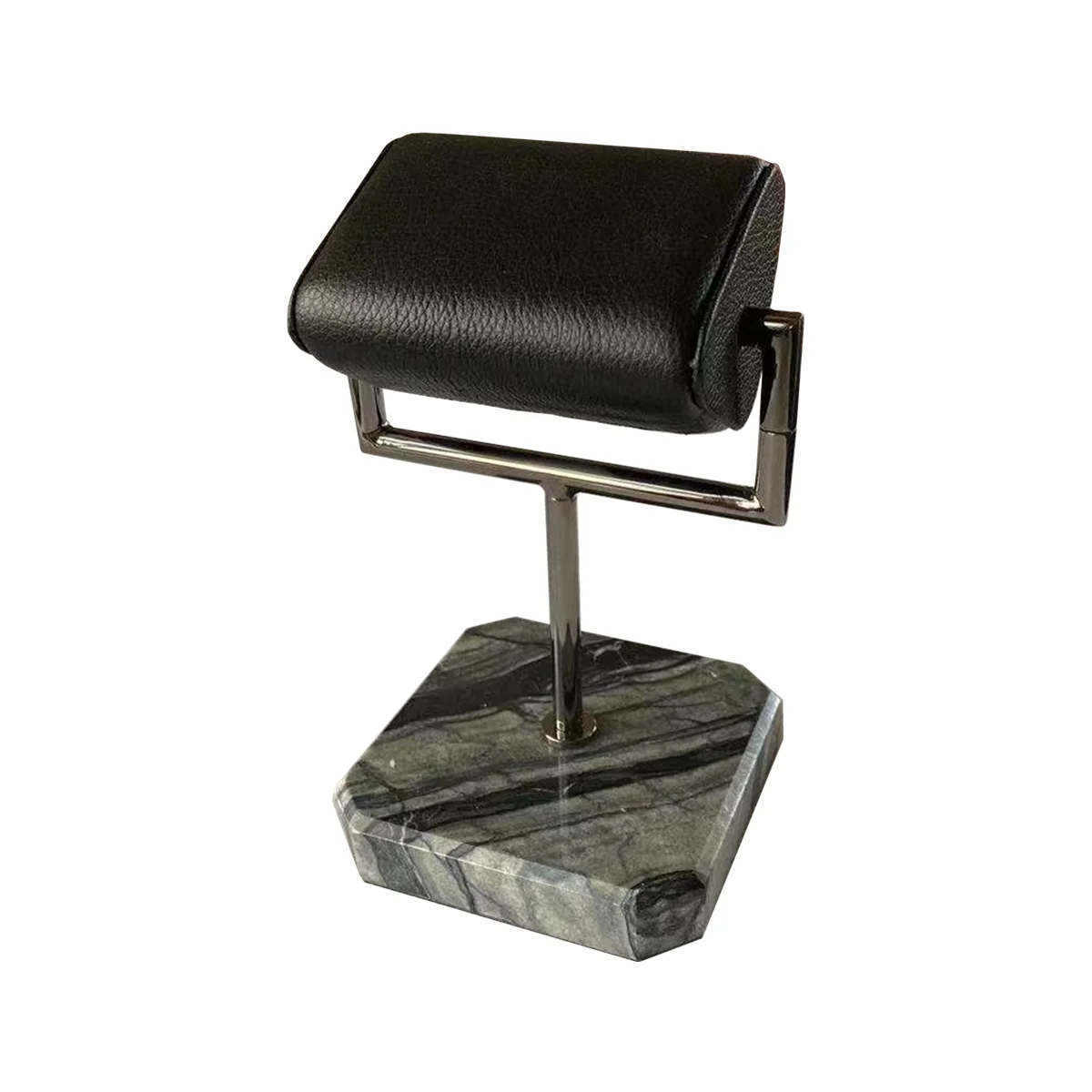 Triangle Leather Pillow Watches Sore Window And Counter Display Stand With Natural Marble Base Golden Pole