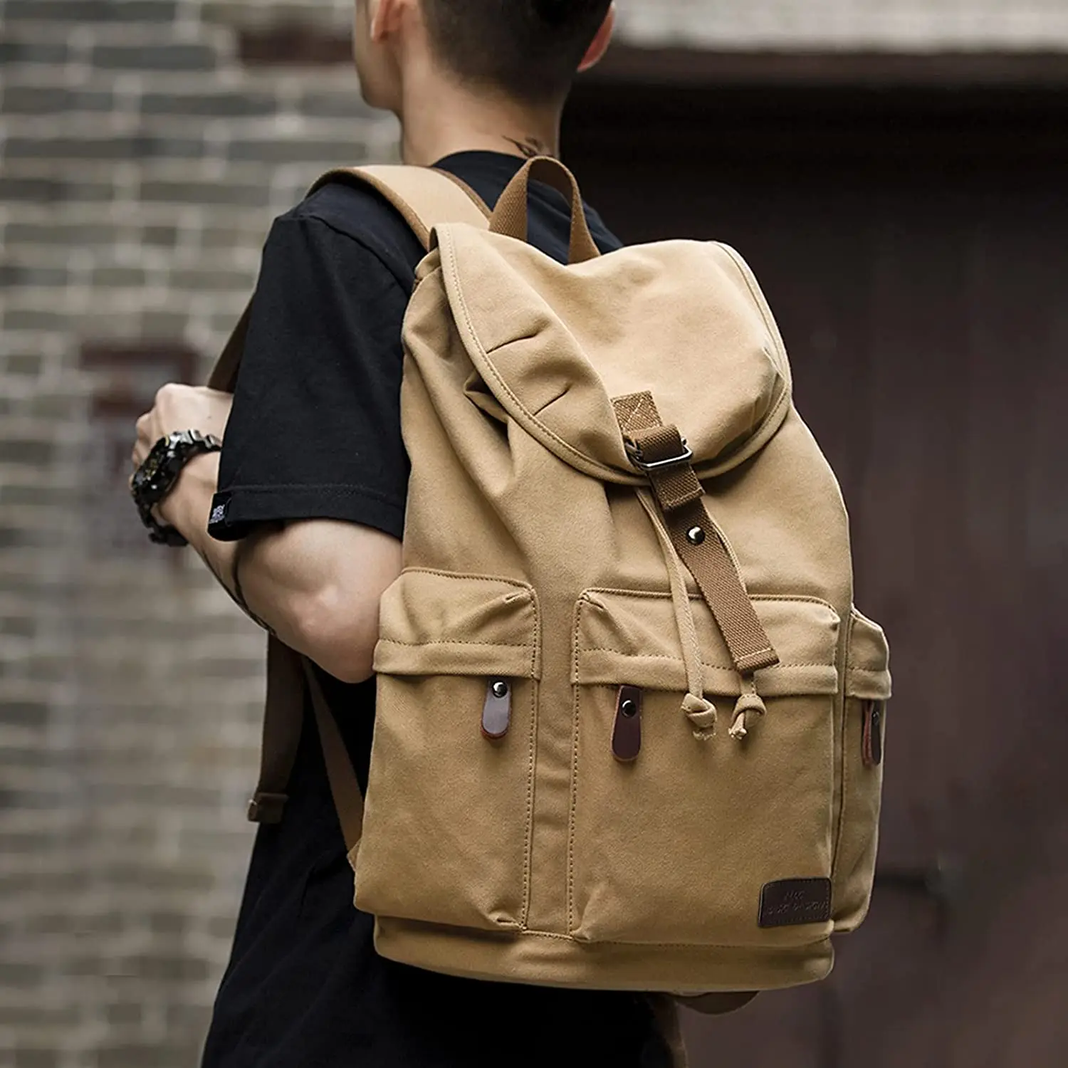 Canvas Vintage Backpack for Men Women,Travel Laptop Backpack  with USB Charge Port School College Book Bag Fit 15.6 Inch Laptop