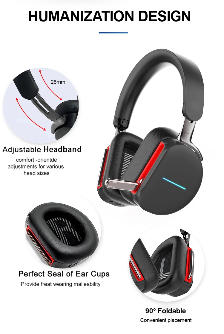 Bestboard Active Noise Cancelling Headphone HIFI 2.4GHZ Blootooth5.0 BT Wireless Headphones With Foldable MIC And Voice Control