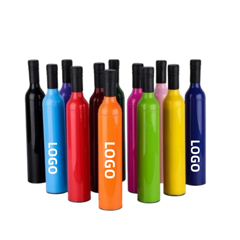 Wholesale Promotion Foldable  Business Gift set Custom Printing Logo Travel Rainy Sunny Wine Bottle 3 Folding Umbrella