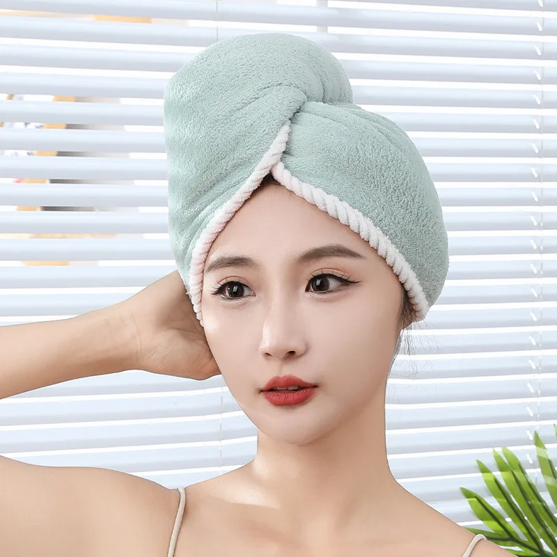Thickened double layer dry hair cap coral velvet headscarf shampoo wipe head super absorbent quick drying towel shower cap
