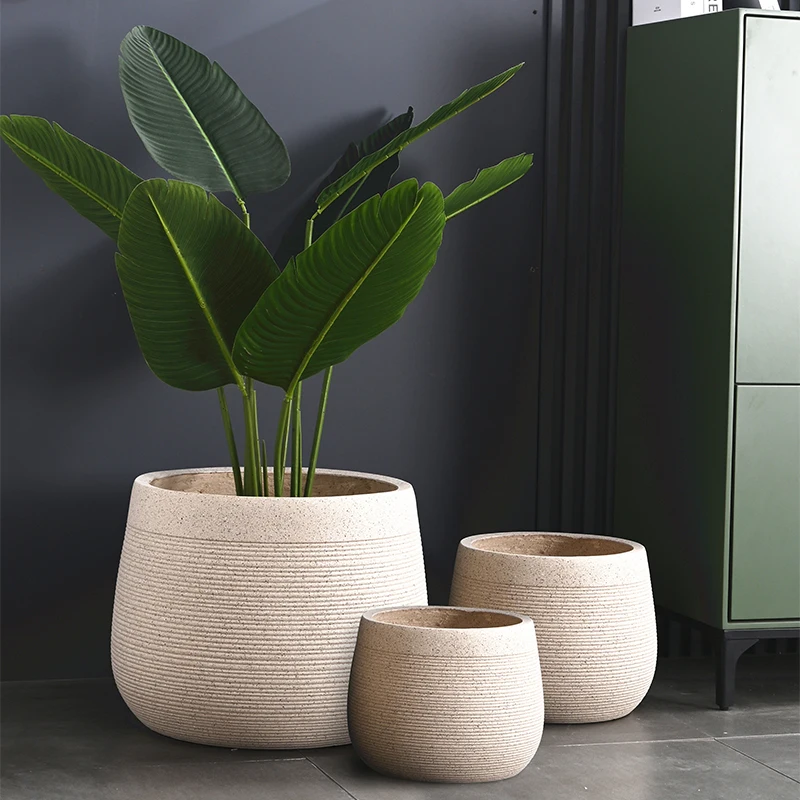 Dia 23/33/46cm Large Planters Wholesale Price Flower Pots Planters Outdoor Indoor Durable Fiber Clay Pots for Plants