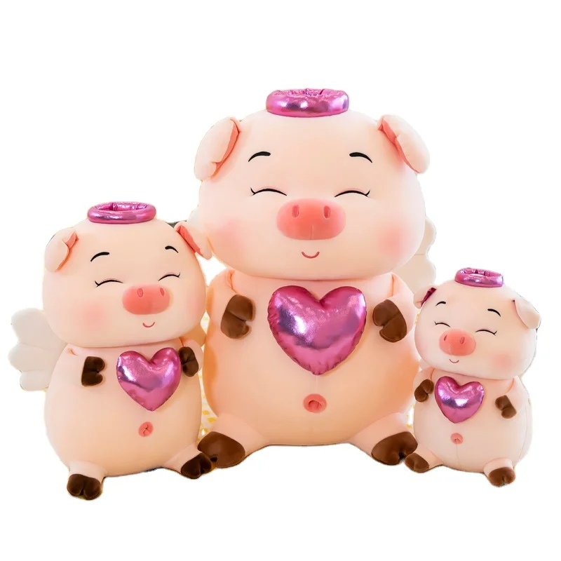 Cute plush animal baby OEM custom cartoon angel crown pig doll children gift toys