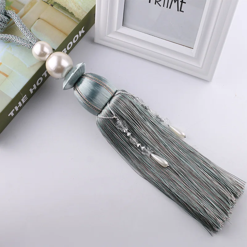 Home Decorative Bonfull Luxury Curtain Accessories Pearl Hanging Ball Tassel Poom Fringe Curtain Wall Rope Tiebacks