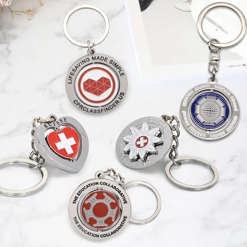 Keychain Factory Wholesale Custom New Design Rotating Keyring Enamel Metal Spinner Keychain