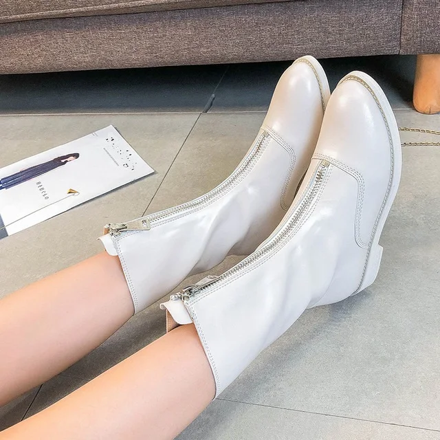 Lady Boots Low Heeled booties Bootie Women Zipper Shoes  For Women Luxury Designer Round Toe Ladies Ankle Rock