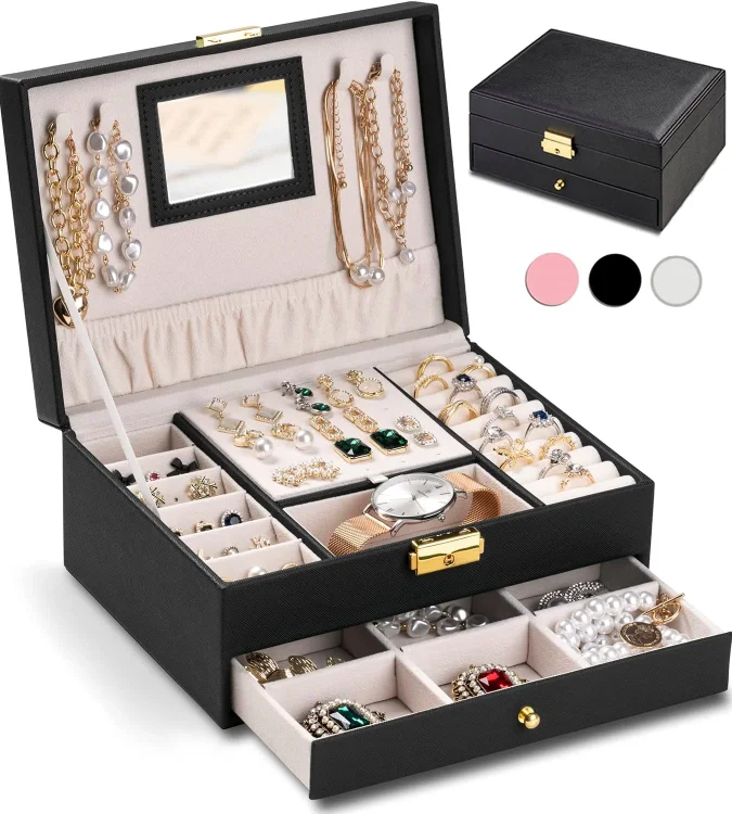 Custom fashion multi-functional jewelry box Multi-layer design large capacity leather storage jewelry, necklace storage