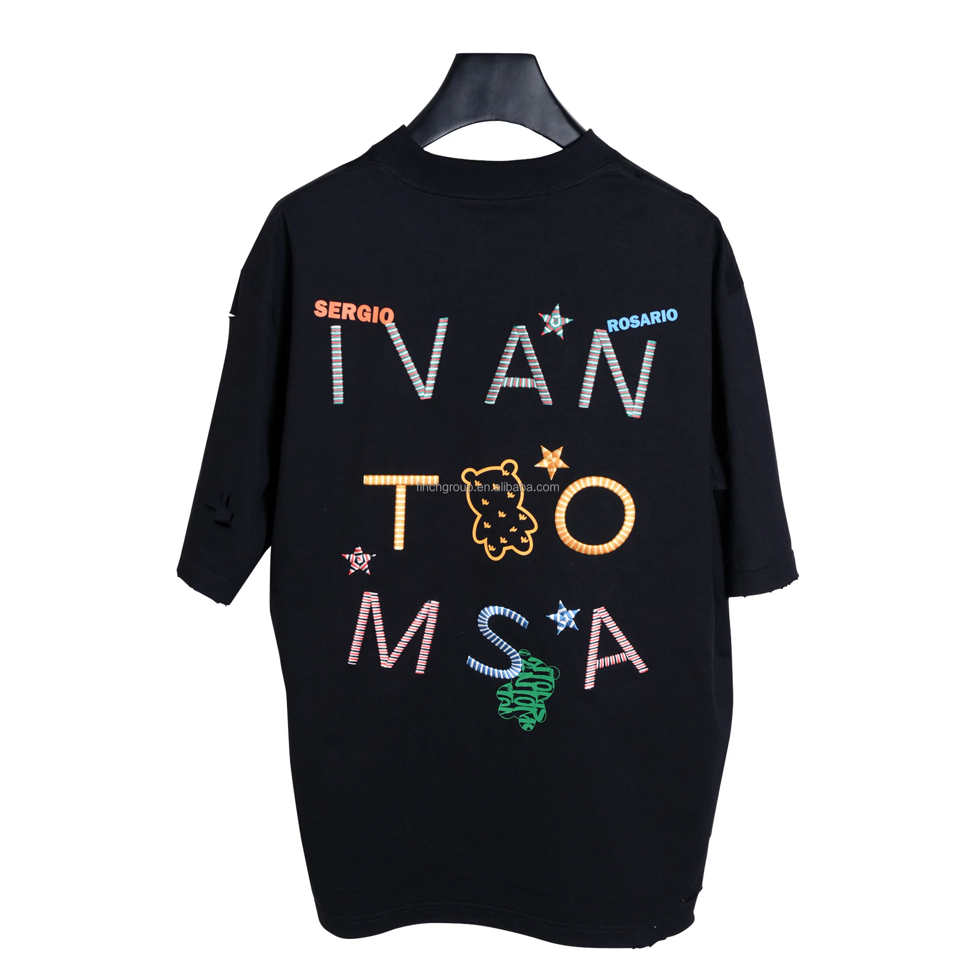 Finch garment embroidery on cotton man t-shirt luxury custom multi colored 3d letter t shirts men