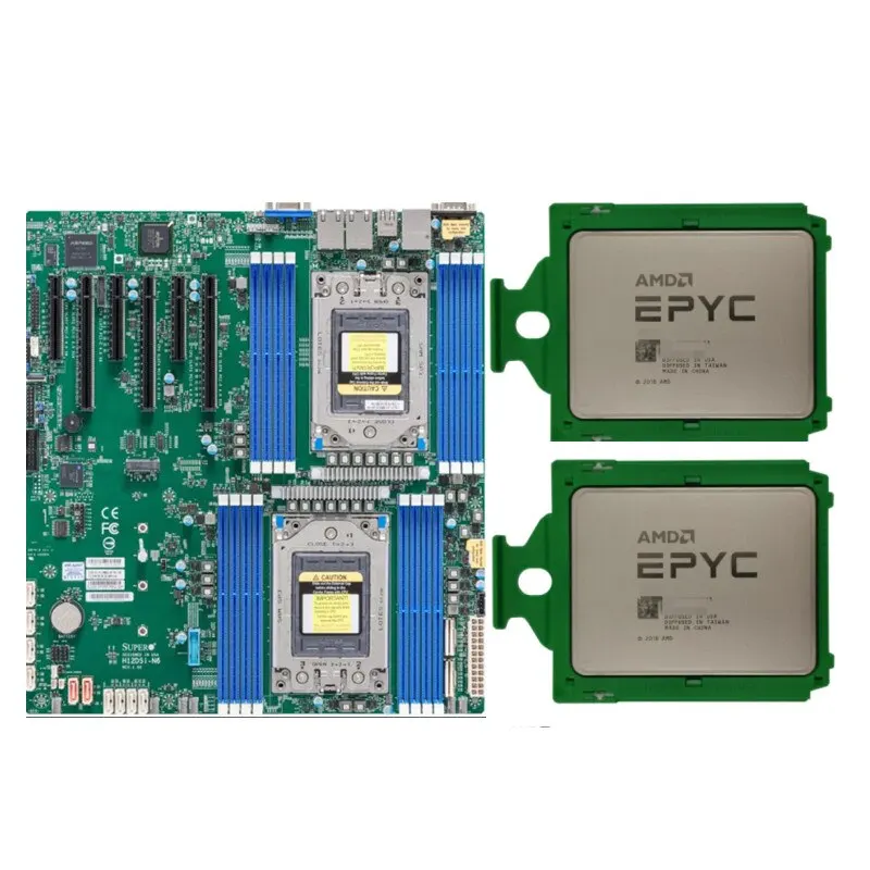 Supermicro H12DSi-N6 Server EATX Motherboard and Processor AMD EPYC 7702 CPU *2  64 Core 2.0Ghz Unlocked Version Processors Kit