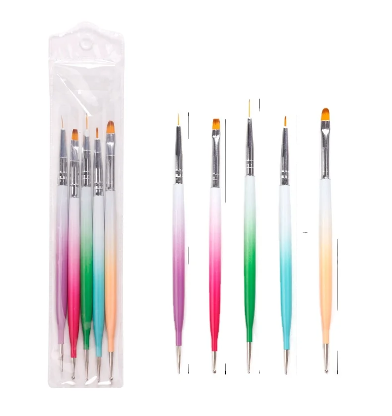 Double Side Nail Art Brush Liner Dotting Drawing Pen multi function Carved Drawing Acrylic Nail Paint Brushes Set