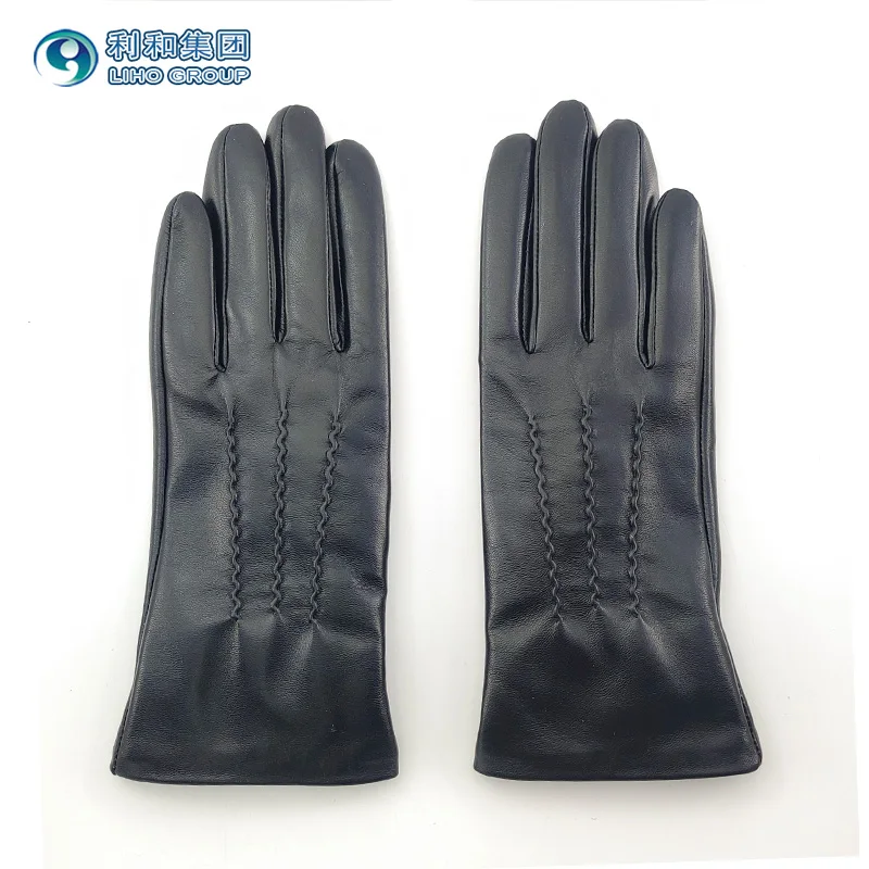High Quality Black Warm Winter Driving Sheepskin Leather Work Gloves for Men Women Plain Style Color Feature